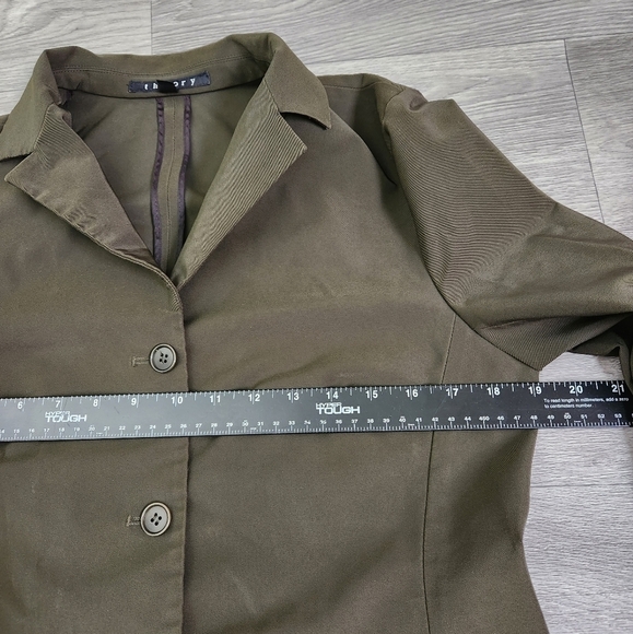 Theory‎ Sage Green Brown Blazer Top L Three Button Front Pockets - Picture 5 of 10